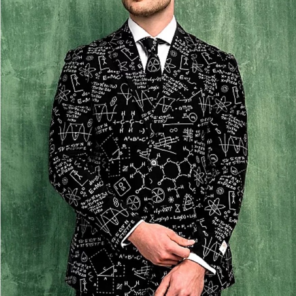 OppoSuits “Science Faction” Black Mathematical Pattern Men’s Suit Sz 42